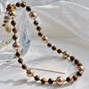 Maillard Boutique Natural Tiger'S Eye Stone Mocha Brown Pearl Design Sweater Chain Necklace Collarbone Chain