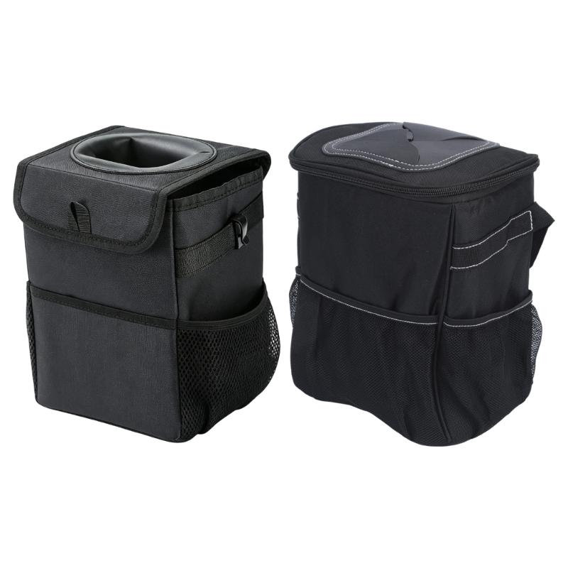 Car Seat Back Trash Can with Mesh Pocket, Fabric Hanging Bin with Water-Resistant Lining for Daily Vehicle Use