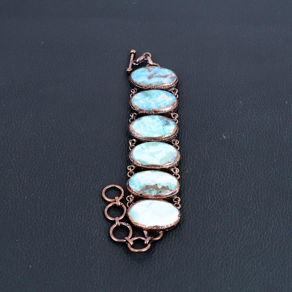 Larimar Bracelet Copper Electroformed Gemstone Jewelry, Handmade Bracelet For Thanksgiving