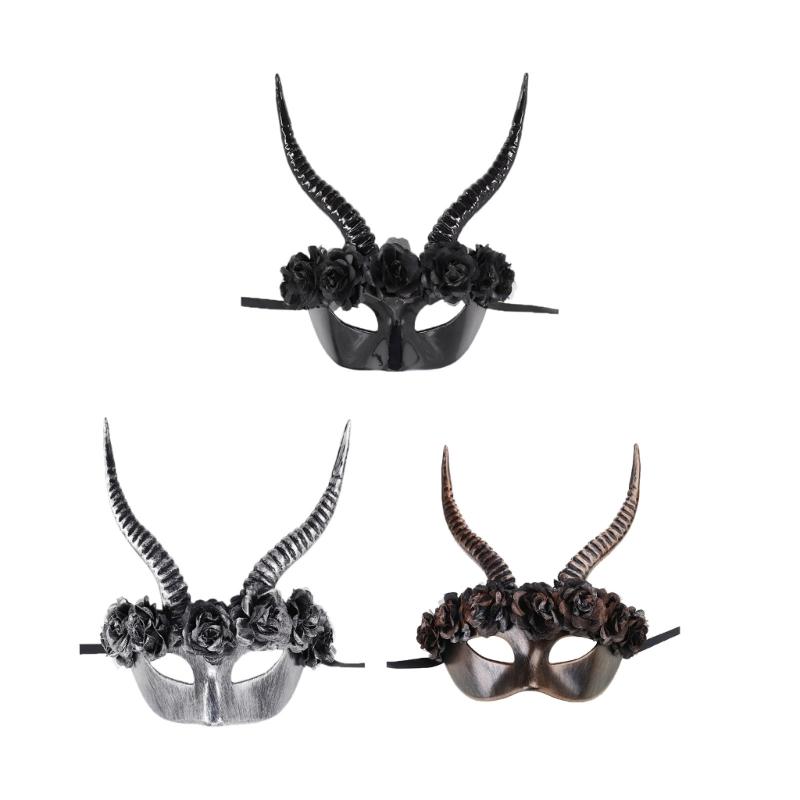 Halloweenská maska Maškarní maska Maska na půl obličeje Maska ďábla Maska pro Mardi Gras Maska pro karnevaly Strašidelná maska s rohy pro párty