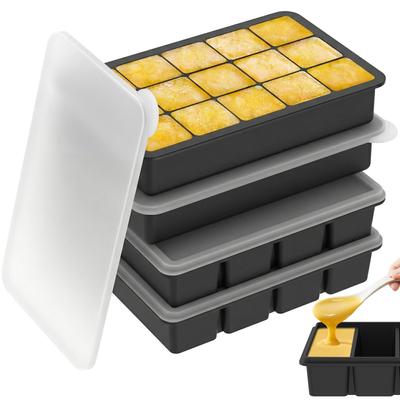 4Pcs Silicone Freezer Trays Ice Cube Molds 4 Long Slot and 15 Small Grid Soup Freezer Container Mold for Bar and Kitchen Gadgets