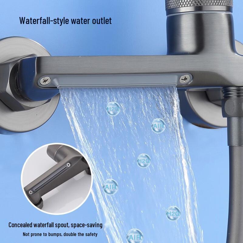 TLXT Gun Grey Waterfall Wall-Mounted Bathtub Shower Faucet