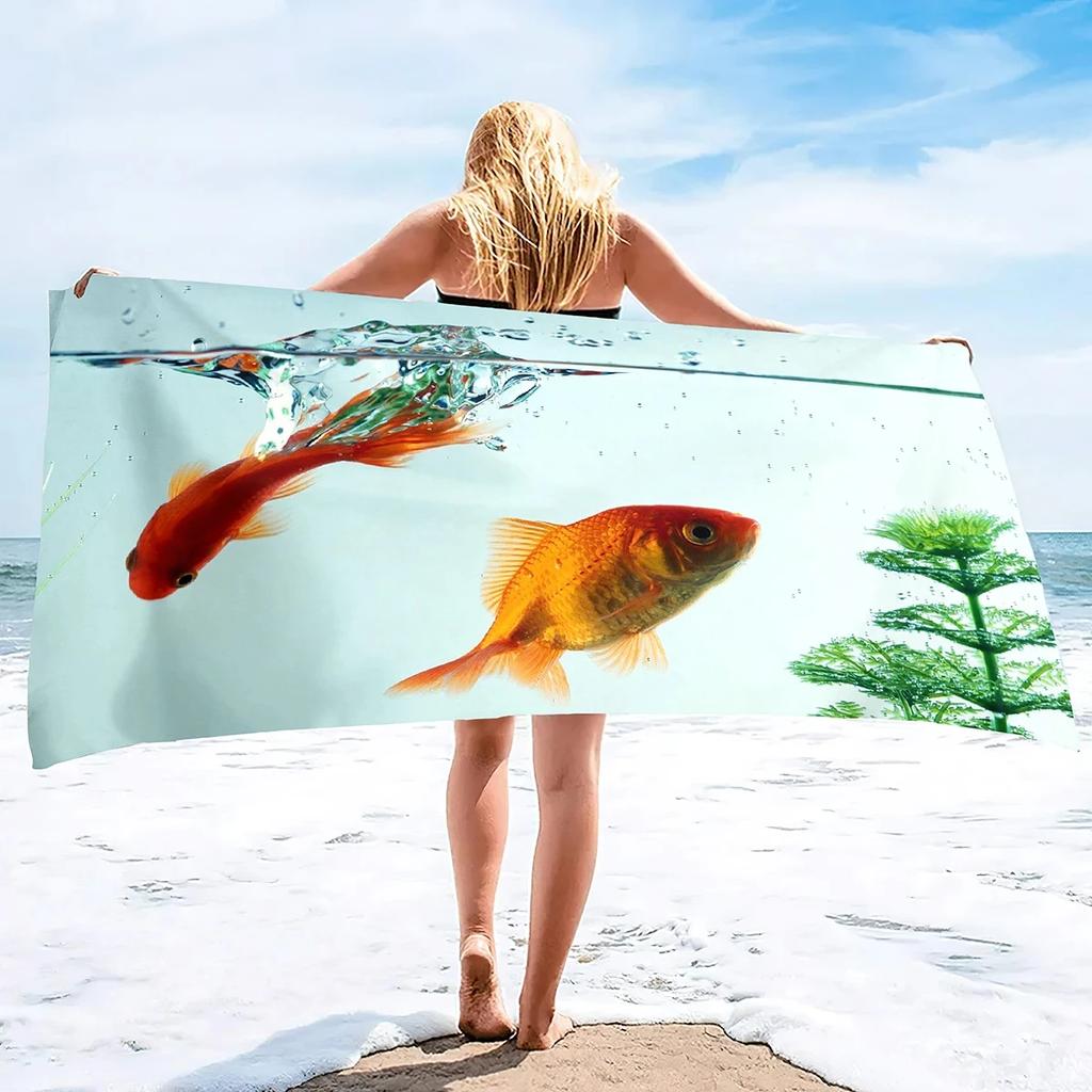 Vibrant Goldfish Bath Towel - Ocean Life Design, Soft Absorbent, Perfect for Summer Relaxation, Adds Color to Your Beach Days