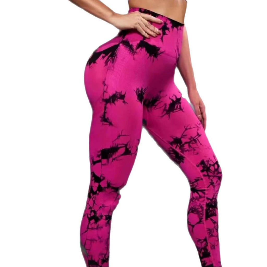 Högmidjade tie-dye yogabyxor - Andningsbara, snabbtorkande, sexiga fitnesstights