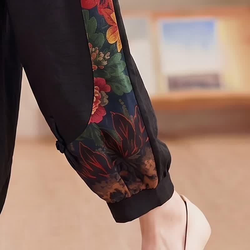 Women's Chinese Style Print Elastic Waist Lantern Pants