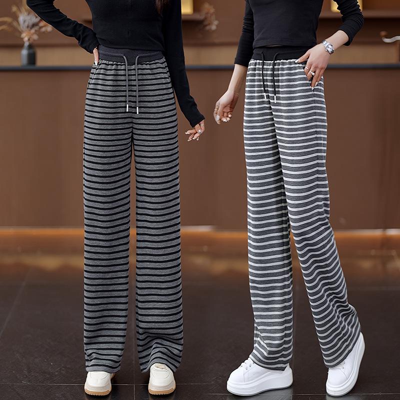 

Womens High-Waist Gray Striped Sport Wide-Leg Pants - Spring/Autumn 2025 Collection 29