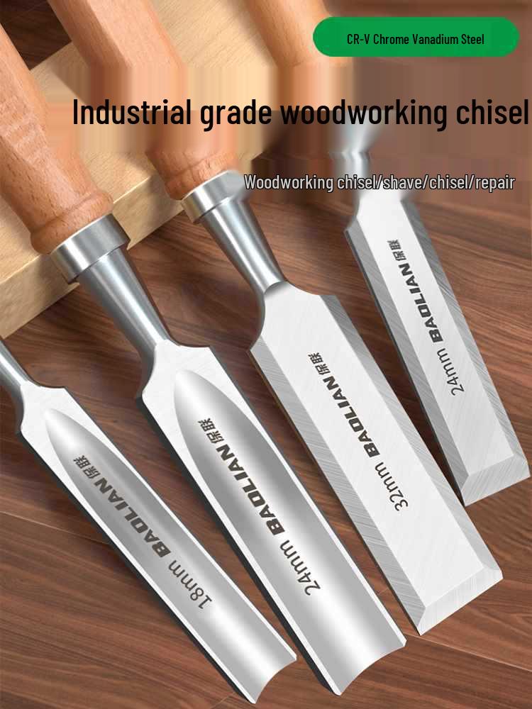 Carpenter's Woodworking Chisel Set with Wooden Handle - Flat, Shovel, Knife, Carving, Grooving, and Planing Tools