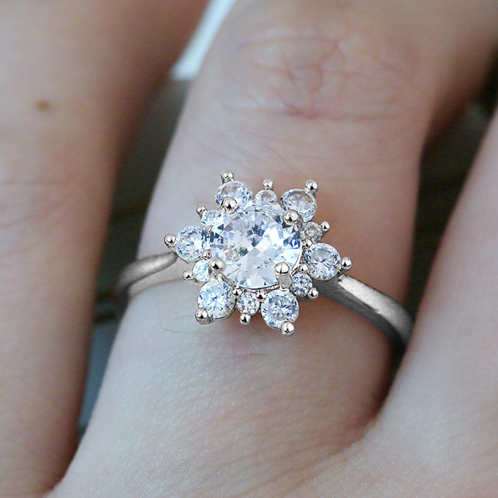 Copper Inlaid Zircon Snowflake Ring, Women S Trend Simulation Diamond Jewelry No. 10