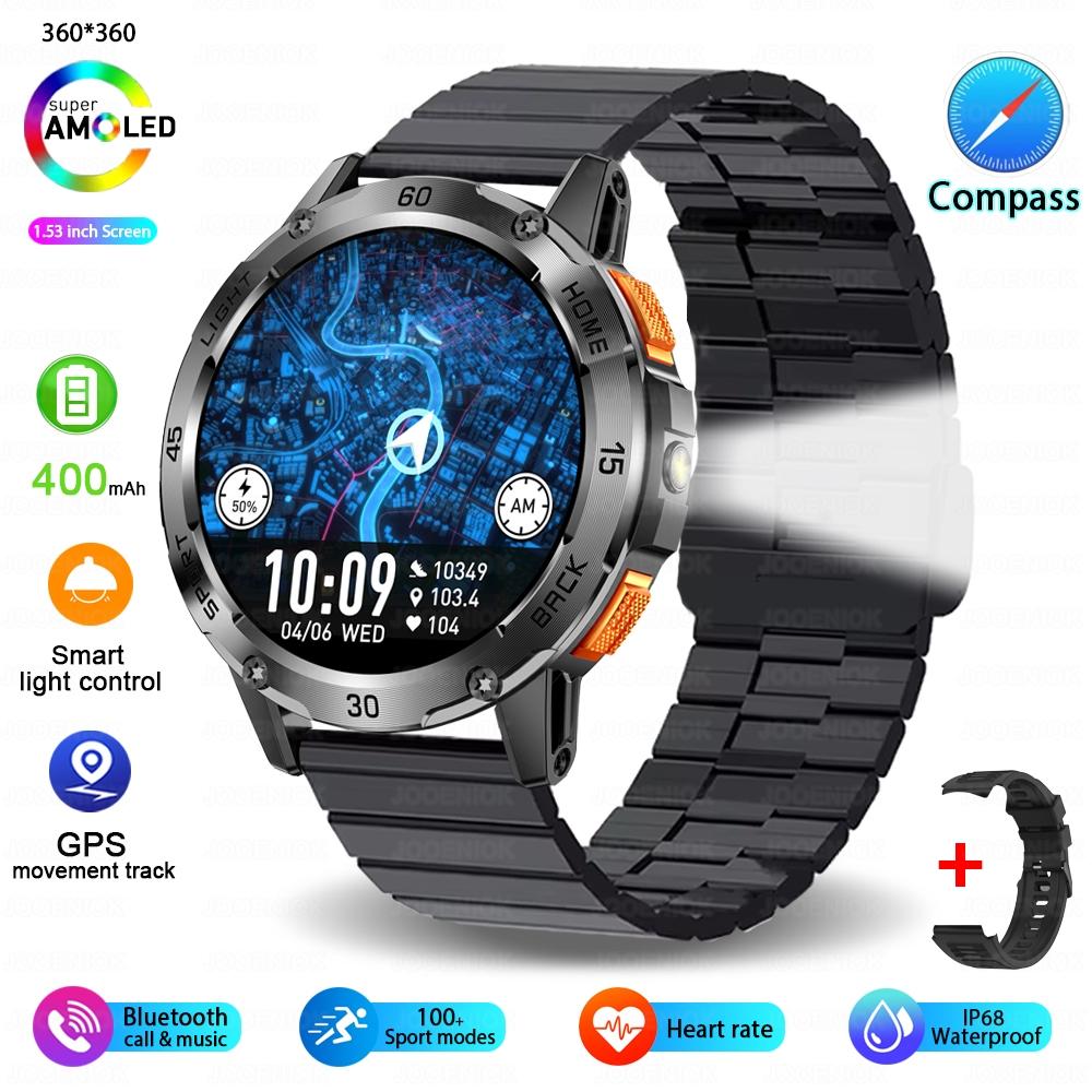 New Outdoor Military Smart Watch Men 1.53" AMOLED Screen IP68 Waterproof Compass Bluetooth Call Sports Bracelet