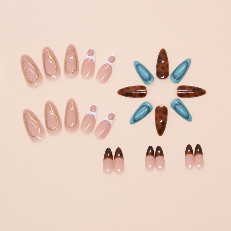 Fake Nails Wear Nail Fake Nails Blue-Green Leopard Print Removable Nail Patch Simple Nail Patch 24 Pieces
