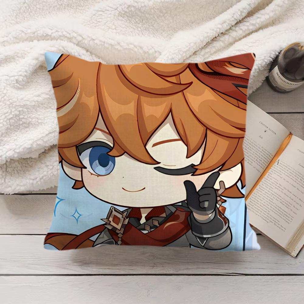 Tartaglia Cute Genshin Impact Cushion Cover Silky Short Plush Invisible Zipper Dustproof Sofa Pillow Case For Home Decor