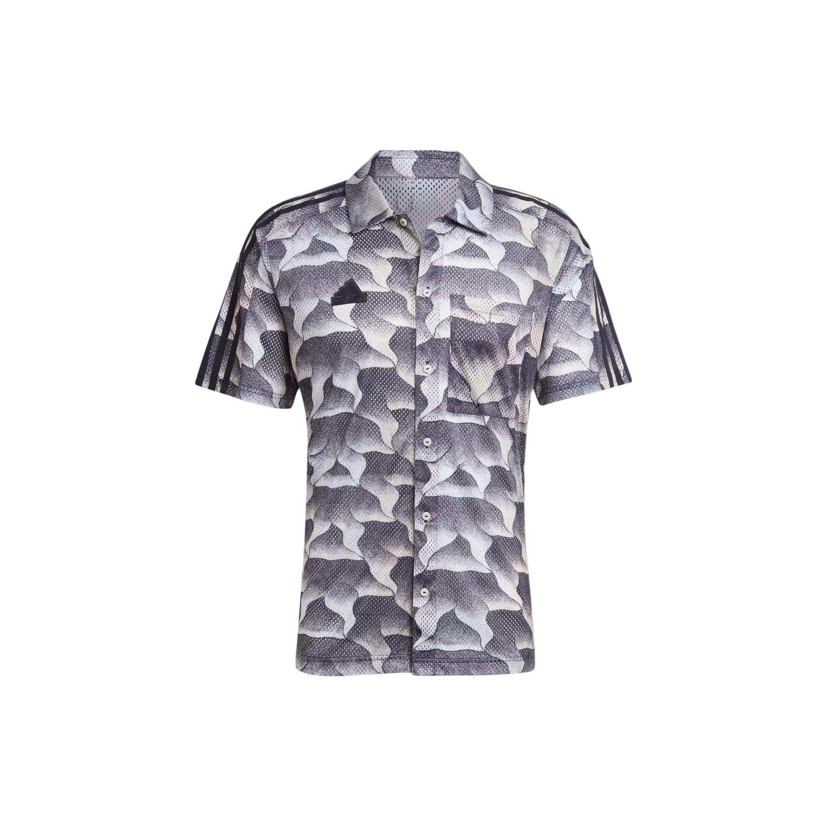adidas Tiro Allover Print Mesh Resort Shirt Asia Sizing Black Grey Men s IS1532 M