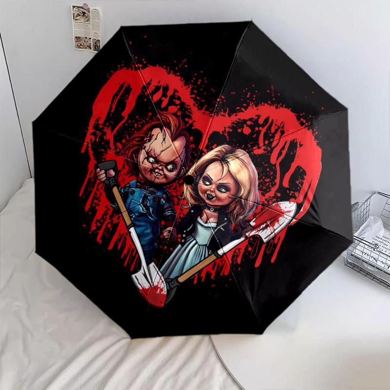 1 шт. Автоматический складной зонт - Узор Чакки и Тиффани, Портативный и складной дизайн с 8 спицами, Рождественские и новогодние подарки