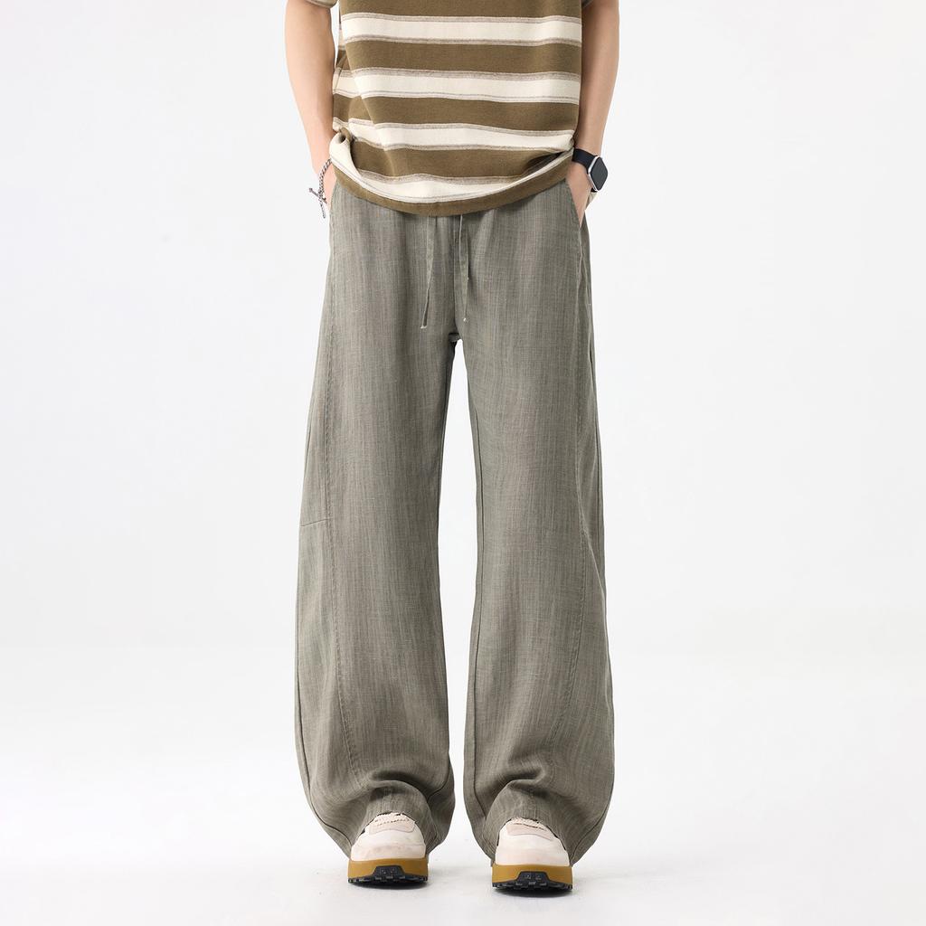 Lyocell Linen Lazy Wind Breathable Pants Men's Summer Thin Wide-leg Scimitar Pants Casual Trousers
