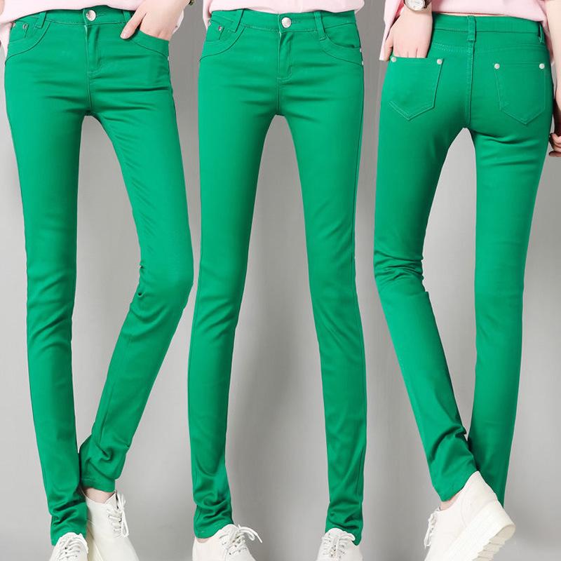 Candy Color Women's Skinny Jeans - Elastic Slim Fit Pencil Pants for Spring and Autumn