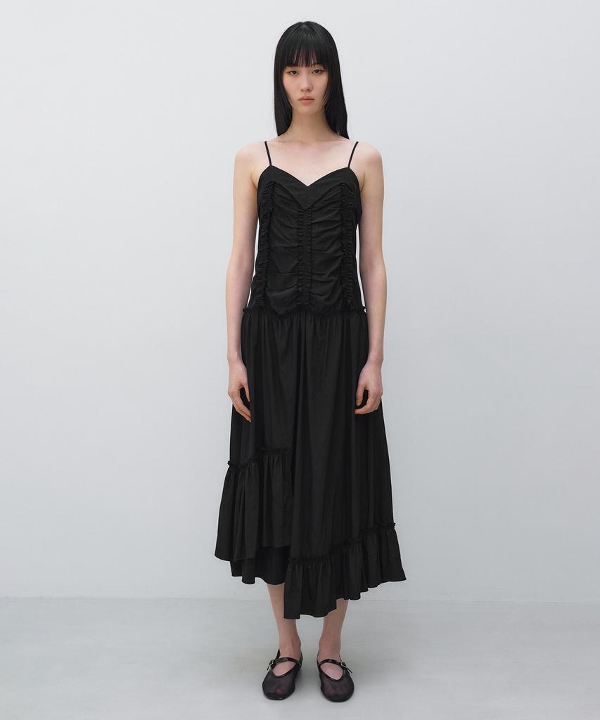 Insilence Woman Vintage Frill Maxi Dress Black
