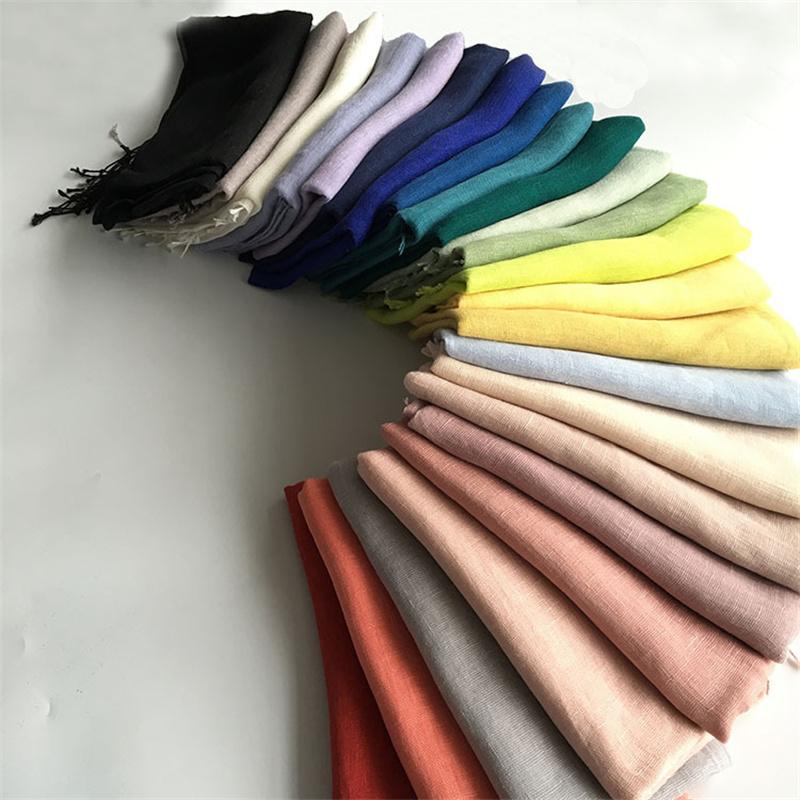 Elegant Soft Solid Women 100% Linen Flax Tassel Scarf Summer Travel Sunscreen Long Shawl Elegant Hijab Women Foulard