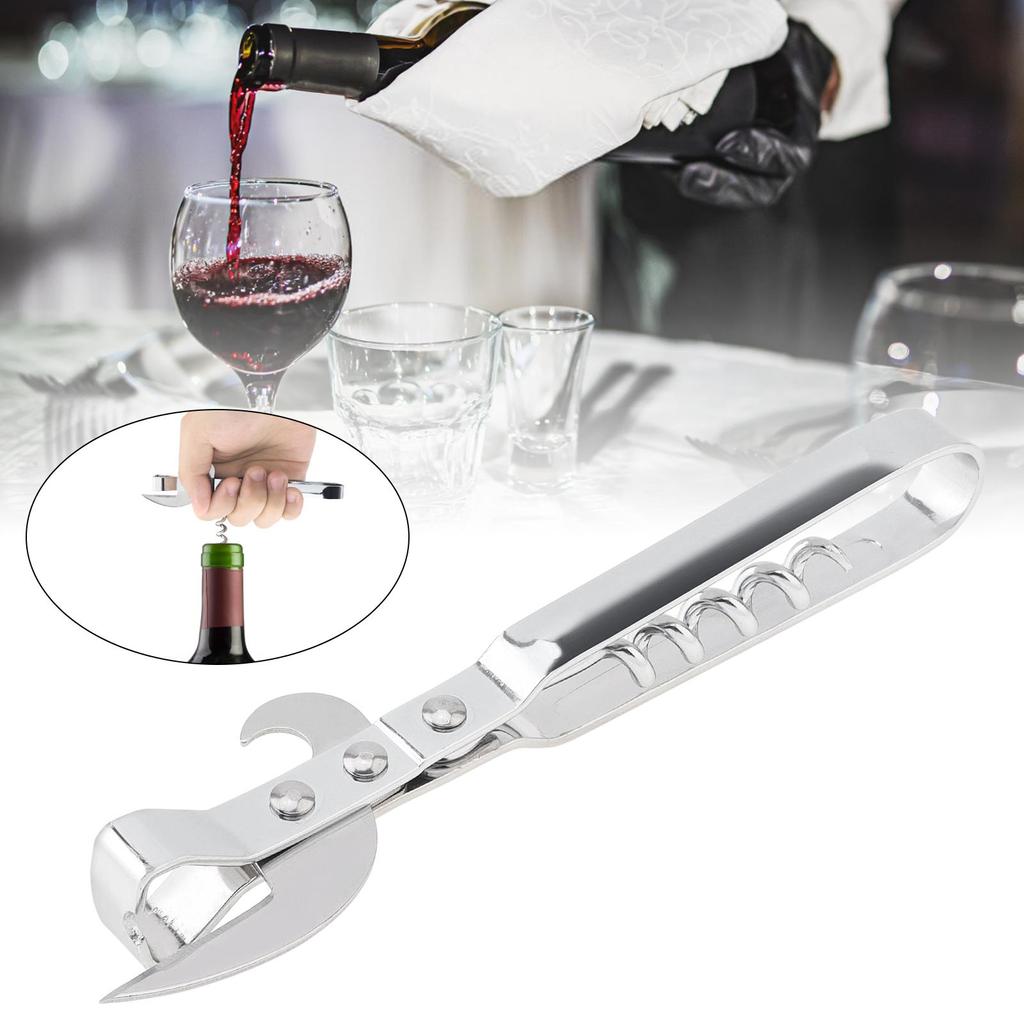 Multifunctional Stainless Steel Can Opener Beer Bottle Opener Adjustable Manual Jar Opener Gripper Kitchen Supplies Silver Color