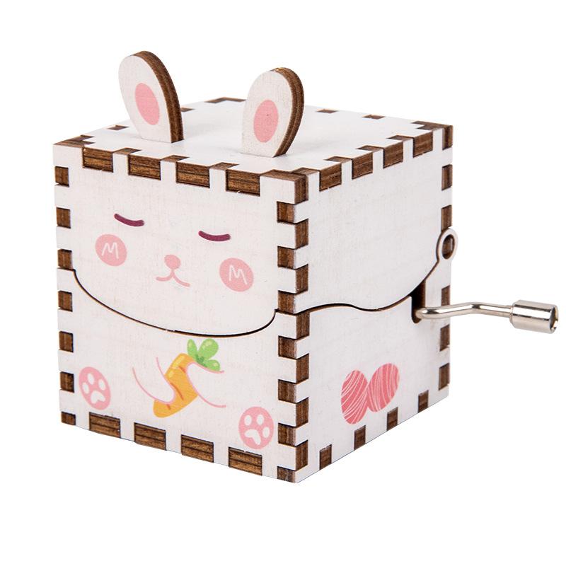 Cpc Ce Wooden Animal Shape Hand-Cranked Music Box, Children'S Educational Wooden Toy Office Ornament