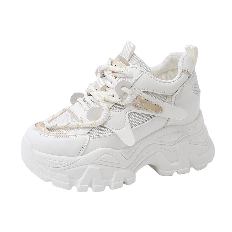Fashion Breathable Mesh Chunky Sneakers for Women 2025 Spring Fashion White Platform Sports Shoes Woman Comfort Thick Sole Walking Shoes