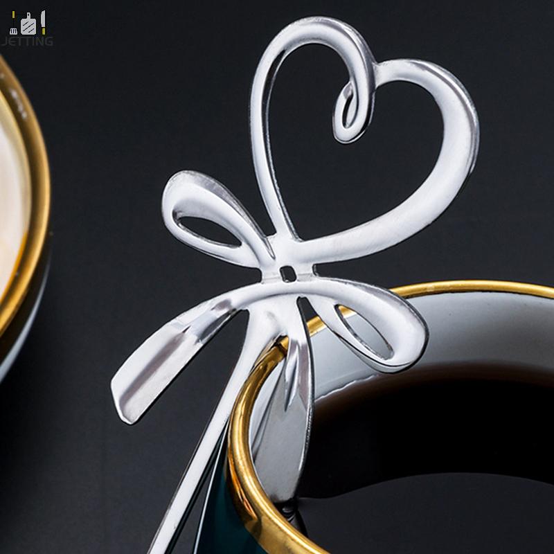 Mini lingură de cafea cu nod cu fundă 3D în formă de inimă lingură de ceai pentru desert Lingură de agățat auriu, argintiu, tacâmuri din oțel inoxidabil