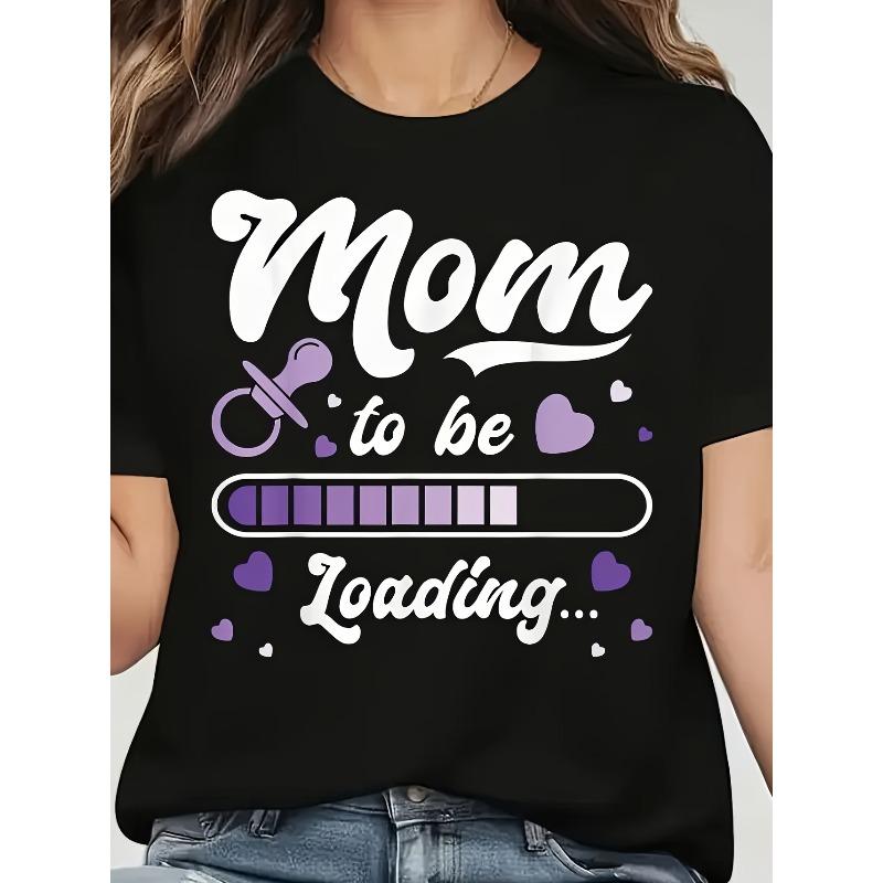 Women Mom To Be Graphic Tee Crew Neck Short Sleeve Casual Pregnancy Spring Summer Top