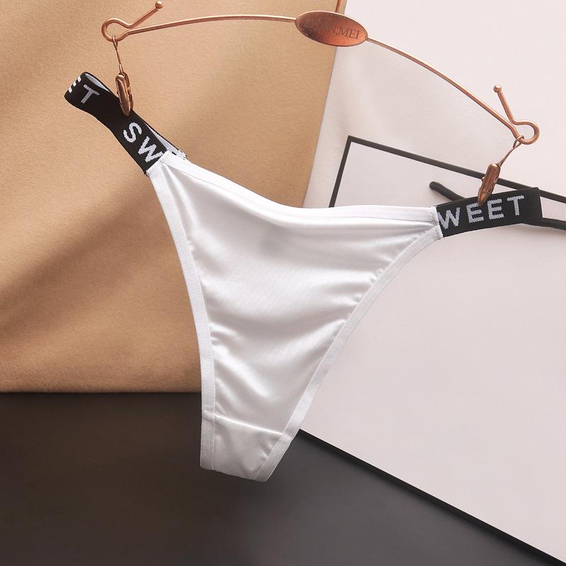 

Європейські та американські безшовні стрінги великих розмірів з низькою посадкою – Шовковисто-гладкі з поясом з літерами та бавовняною ластовицею Small білий