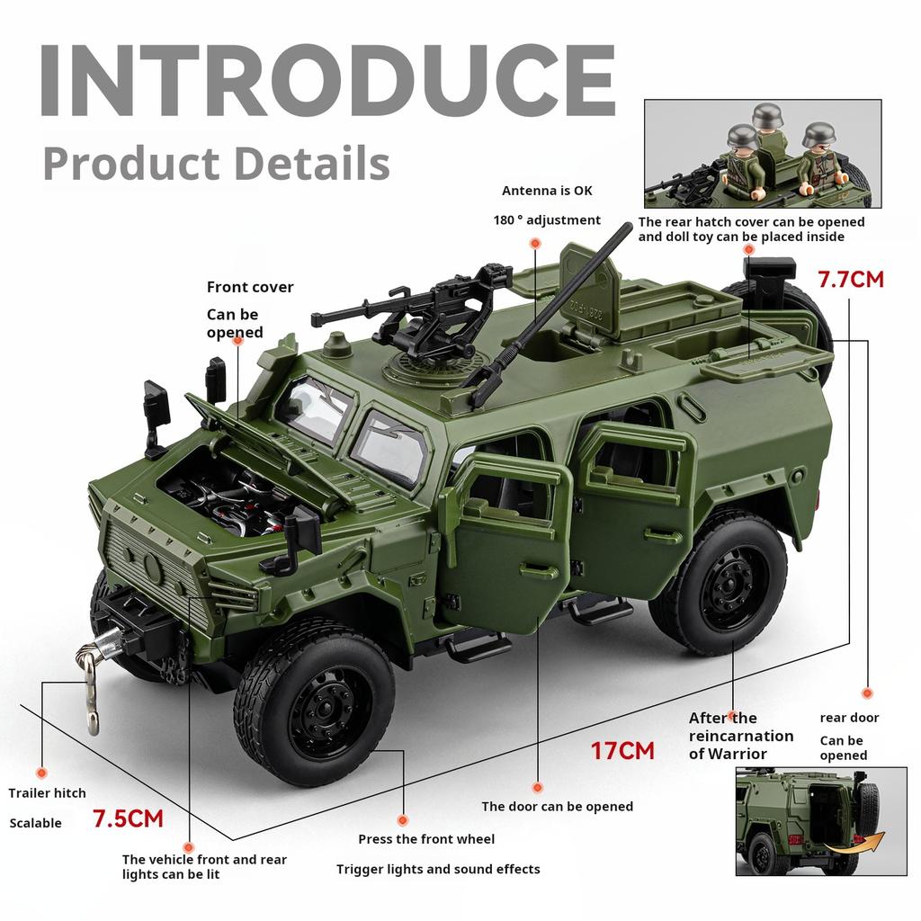 1/32 Dongfeng Mengshi Simulationslegierung Militärisches Geländepanzerfahrzeug Modell Pull-Back Sammlerstück Schreibtischornament