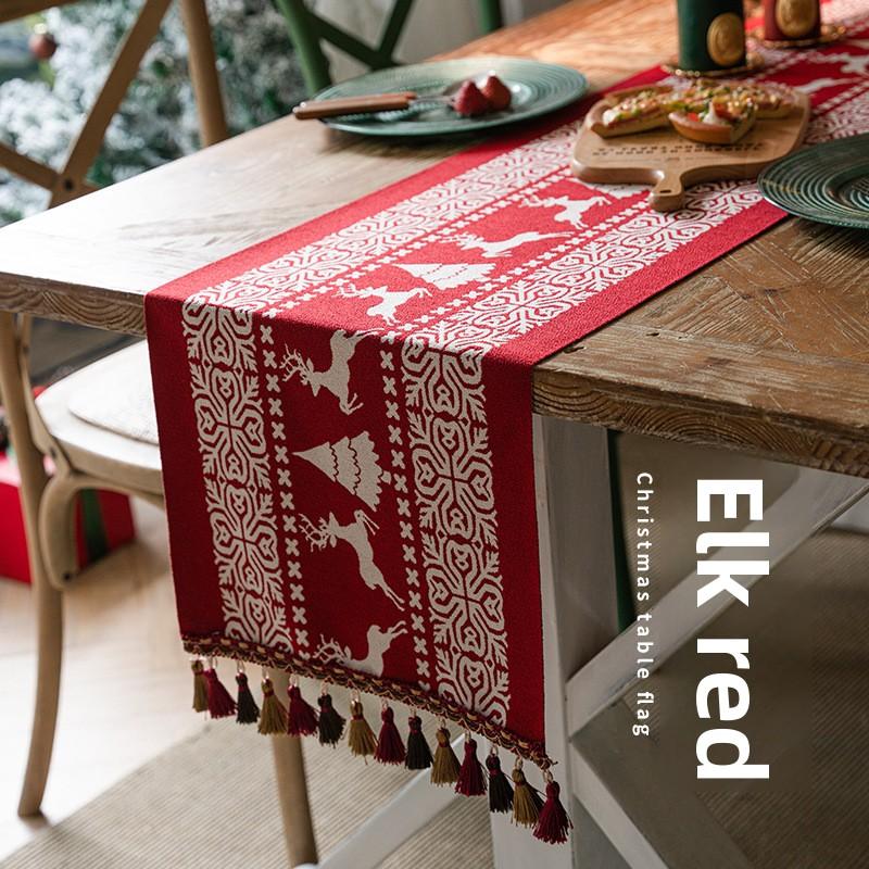 Christmas Santa Table Runner Cotton Linen Look Festive Dining Decor for 6 People Holiday Tablecloth