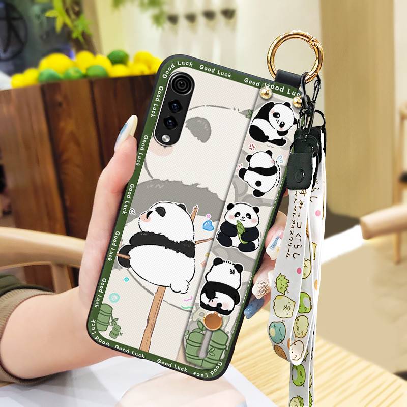 Shockproof Wrist Strap Phone Case For LG Velvet 4G/5G Silicone Soft case Durable Kickstand Cartoon Lanyard Panda Ring