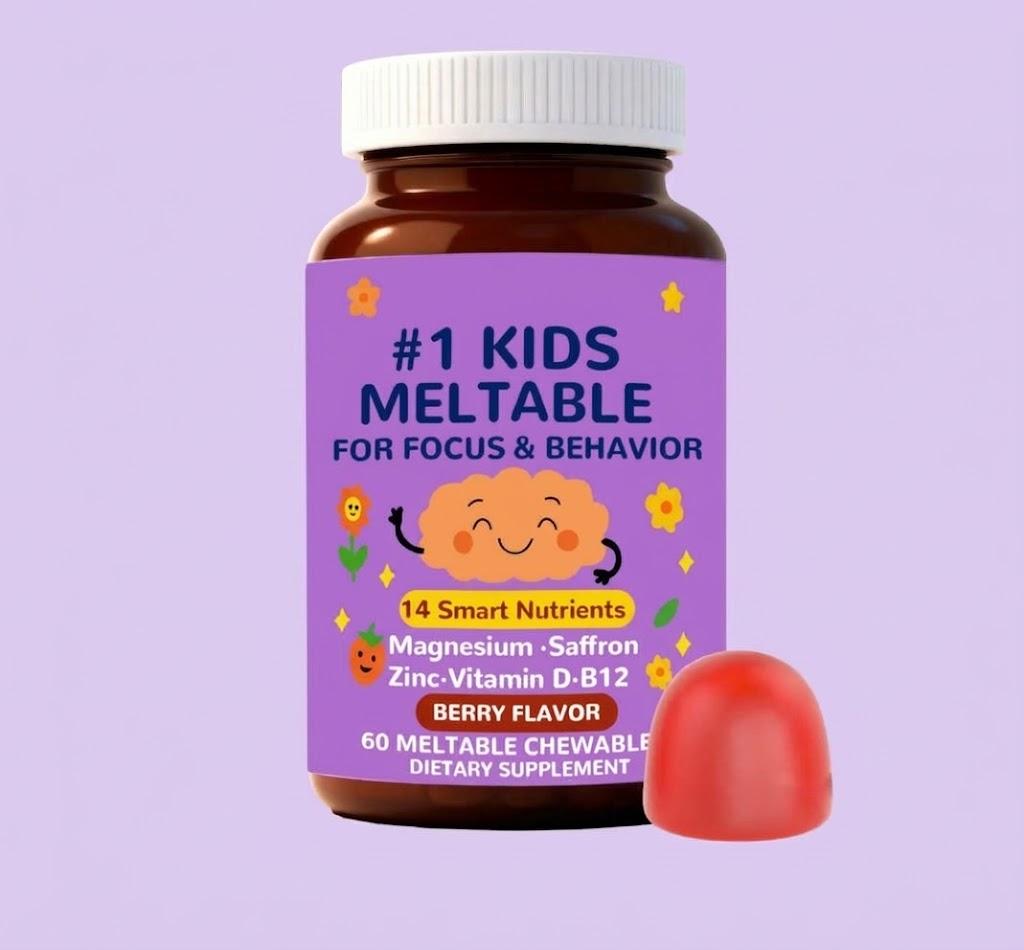 Kids Brain & Focus Supplement - Saffron, Magnesium, L-Theanine - Berry 60s