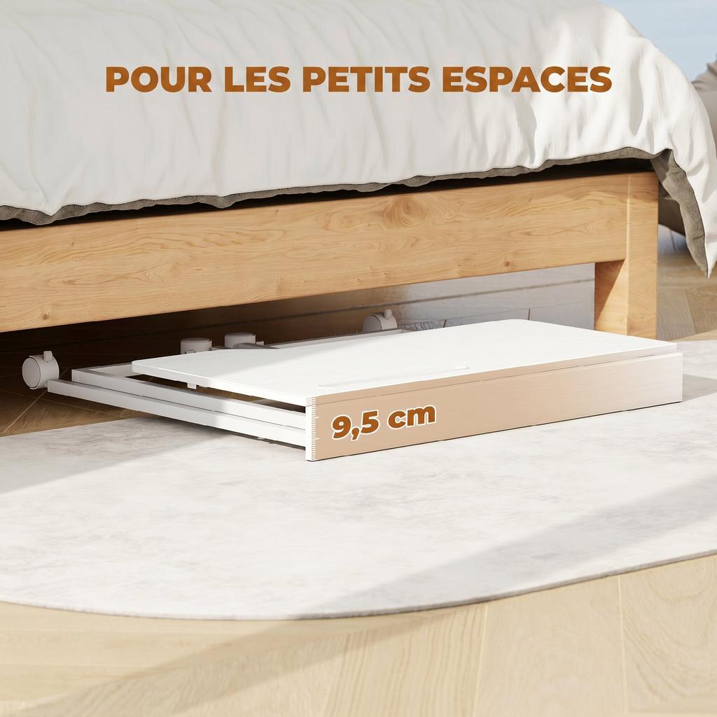 Folding Computer Desk on Wheels, 80 x 52 cm, Device Slot, White