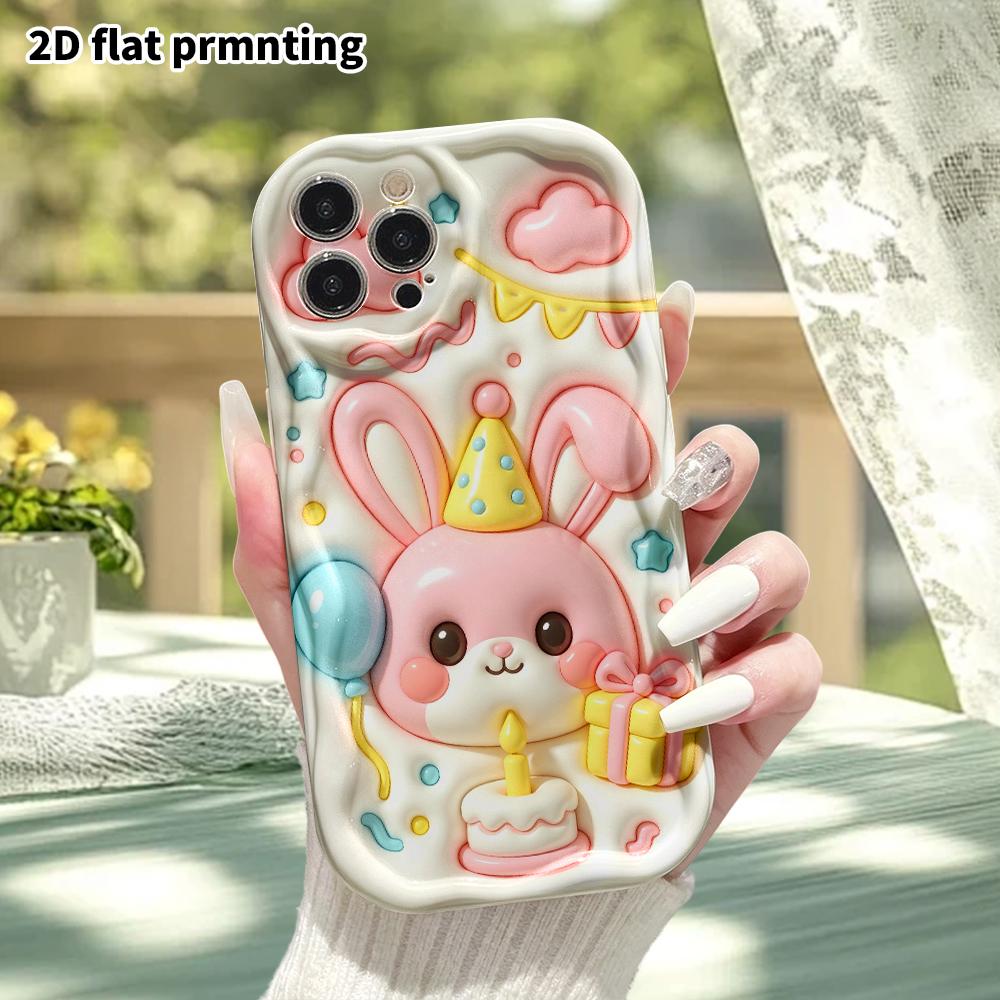 Phone Case: 2D flat, suitable for iPhone 18, 17, 16, 15, 14, 13 Pro protective case, pink droopy-eared bunny, perfect Christmas and Halloween holiday