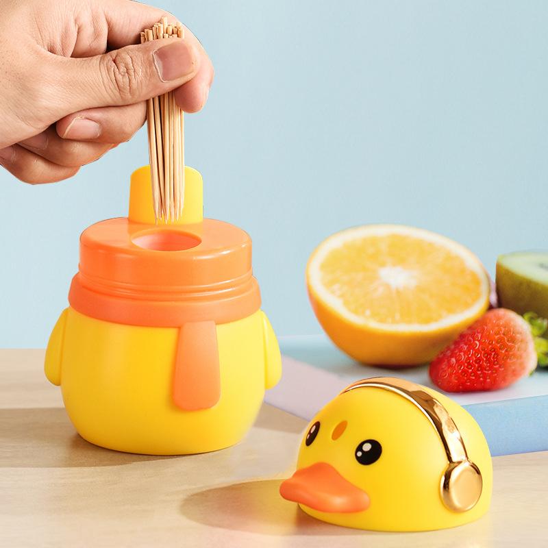 Yellow Duck Toothpick Holder Light Luxury Cartoon Creative Toothpick Bottle Home Hotel Automatic Press Plastic Toothpick Holder
