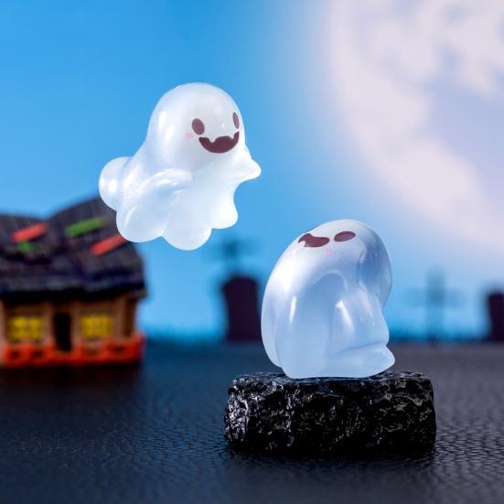 6/12/24Pcs Halloween Ghost Figurine Glow-in-the-dark Mini Cartoon Ghost Resin Statue Luminous Miniature Ghost Ornament Desktop Decoration