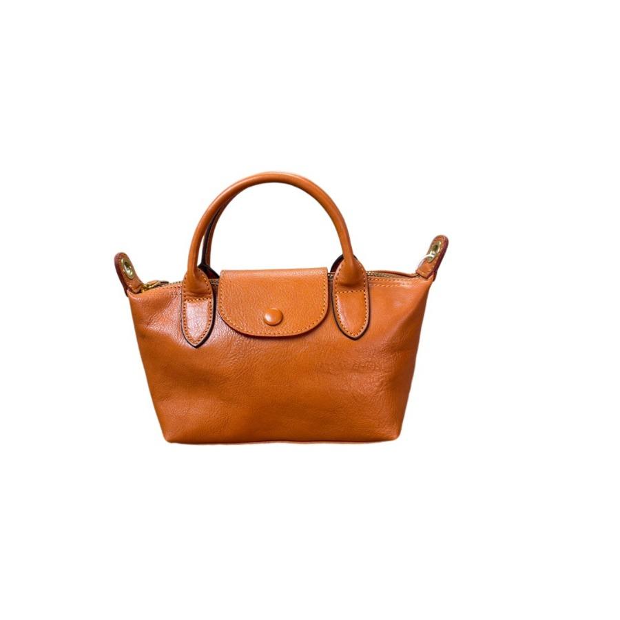 Exquisite Top Layer Vegetable Tanned Cowhide Dumpling Bag Handbag, Leather Fashionable Crossbody Mini Bag