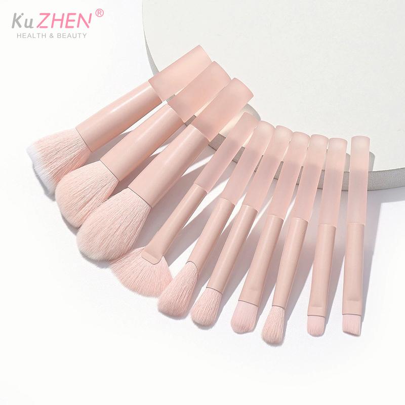 10pcs/Pack  man-made fiber Pink Handle Travel Makeup Brush Set  Synthetic Foundation Powder Eyeshadow Mini Makeup Brush Set