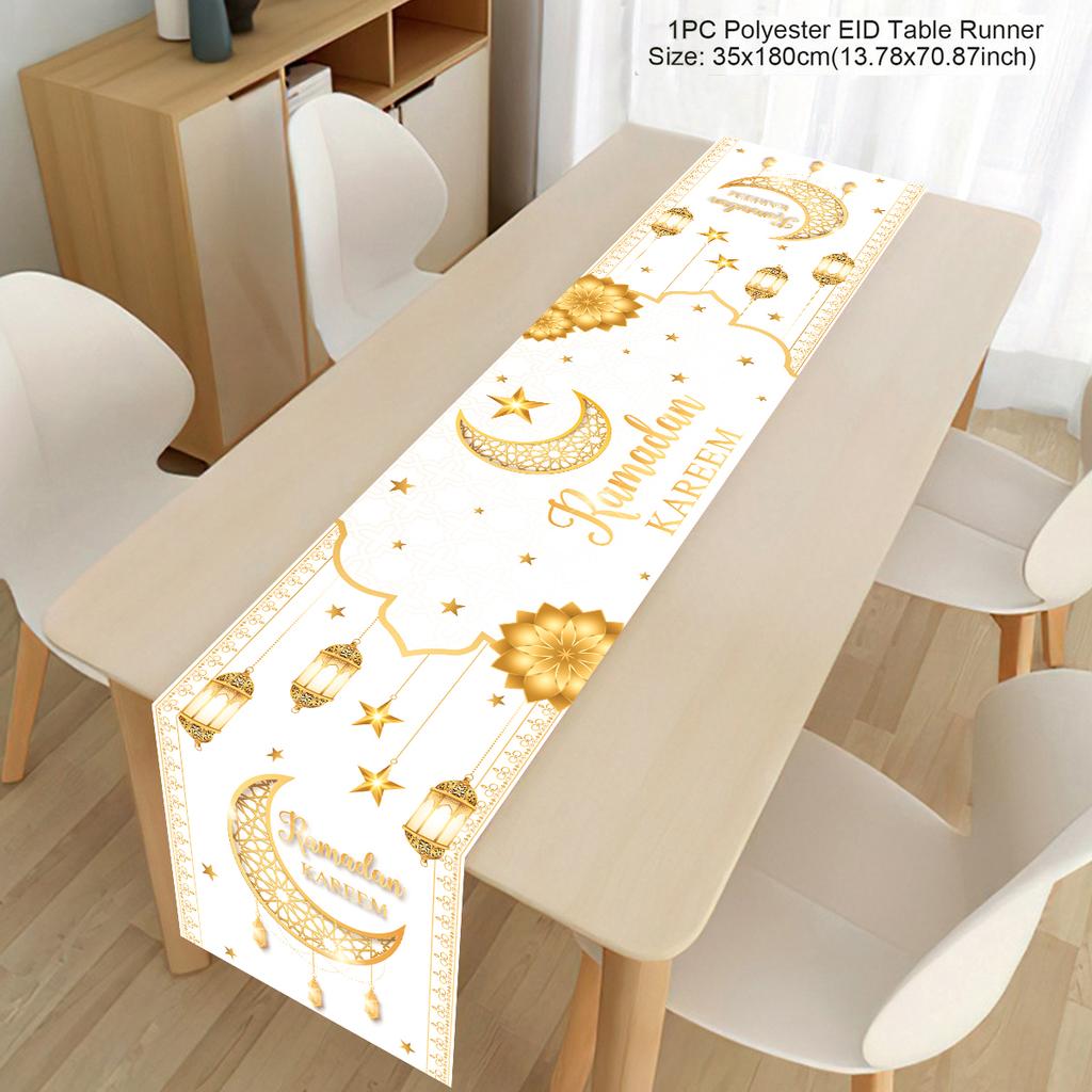 Ramadan Table Runner Eid Mubarak Polyester TableRunner Ramadan Decor for Home 2025 Ramadan Kareem Islamic Muslim Party Supplies