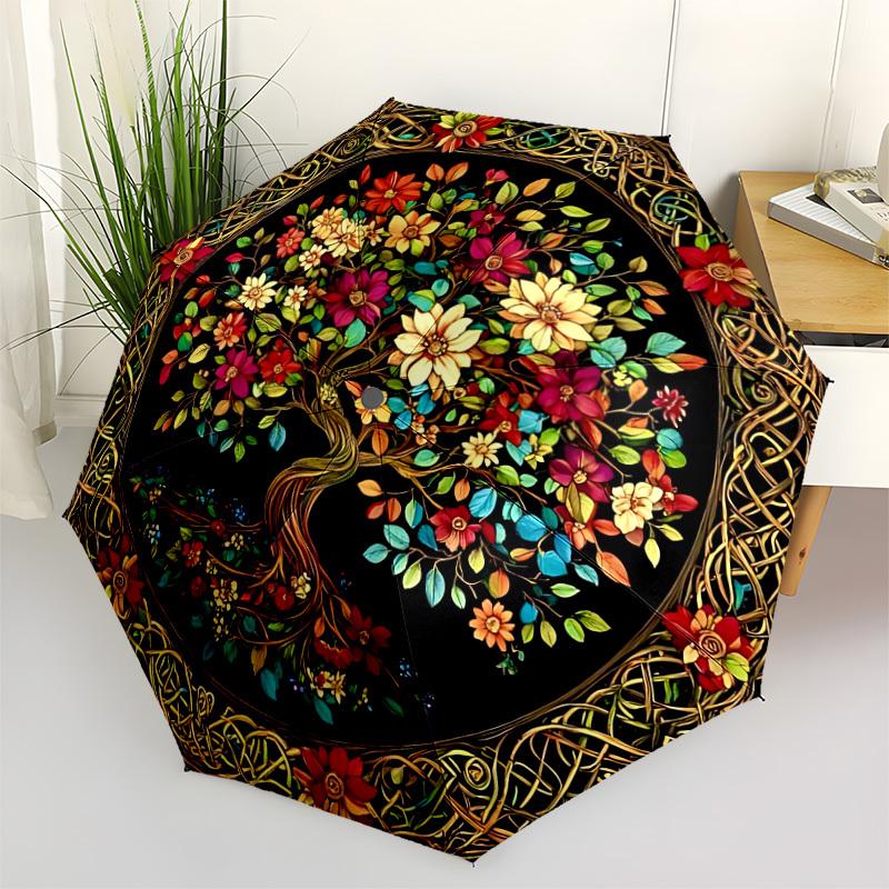 

1pc Floral Mandala Design Automatic Umbrella - Stylish, Durable, with 8-Rib Manual Open Design, Elegant Black Handleyy250920182