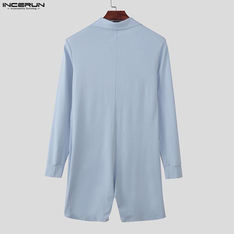 INCERUN Men High Neck Long Sleeve Zip-up Rib Jumpsuits Rompers Underwear