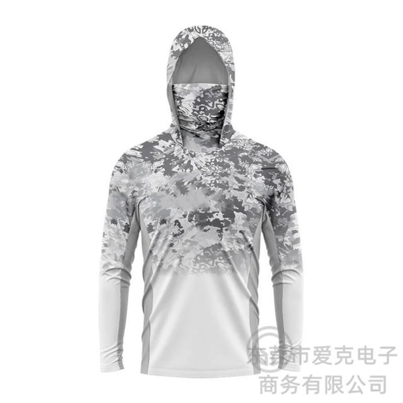 Mens Quick-Dry Fishing Shirt With Hood Face Cover UV Protection Outdoor Angling Top Lightweight Breathable Summer Wear