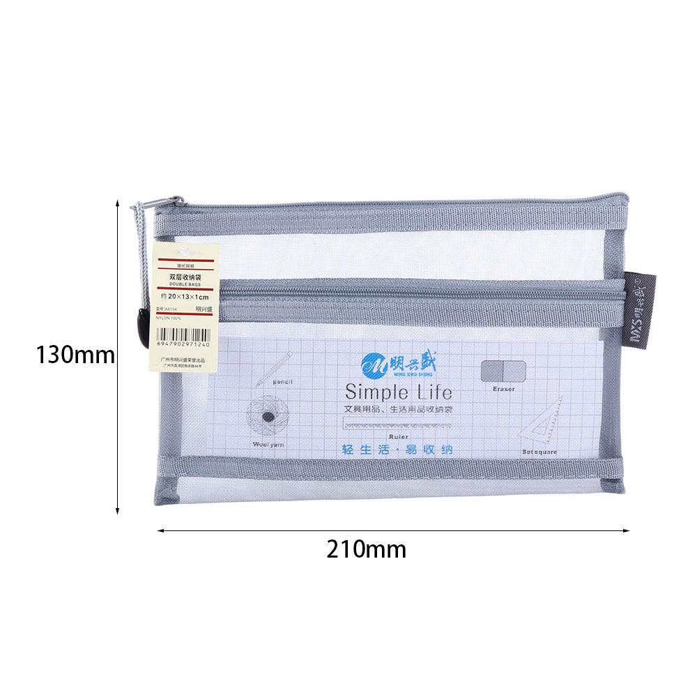 Pencil Case File Folder School Stationery Supplies Cosmetic Storage Bag Double Mesh Pencil Bag