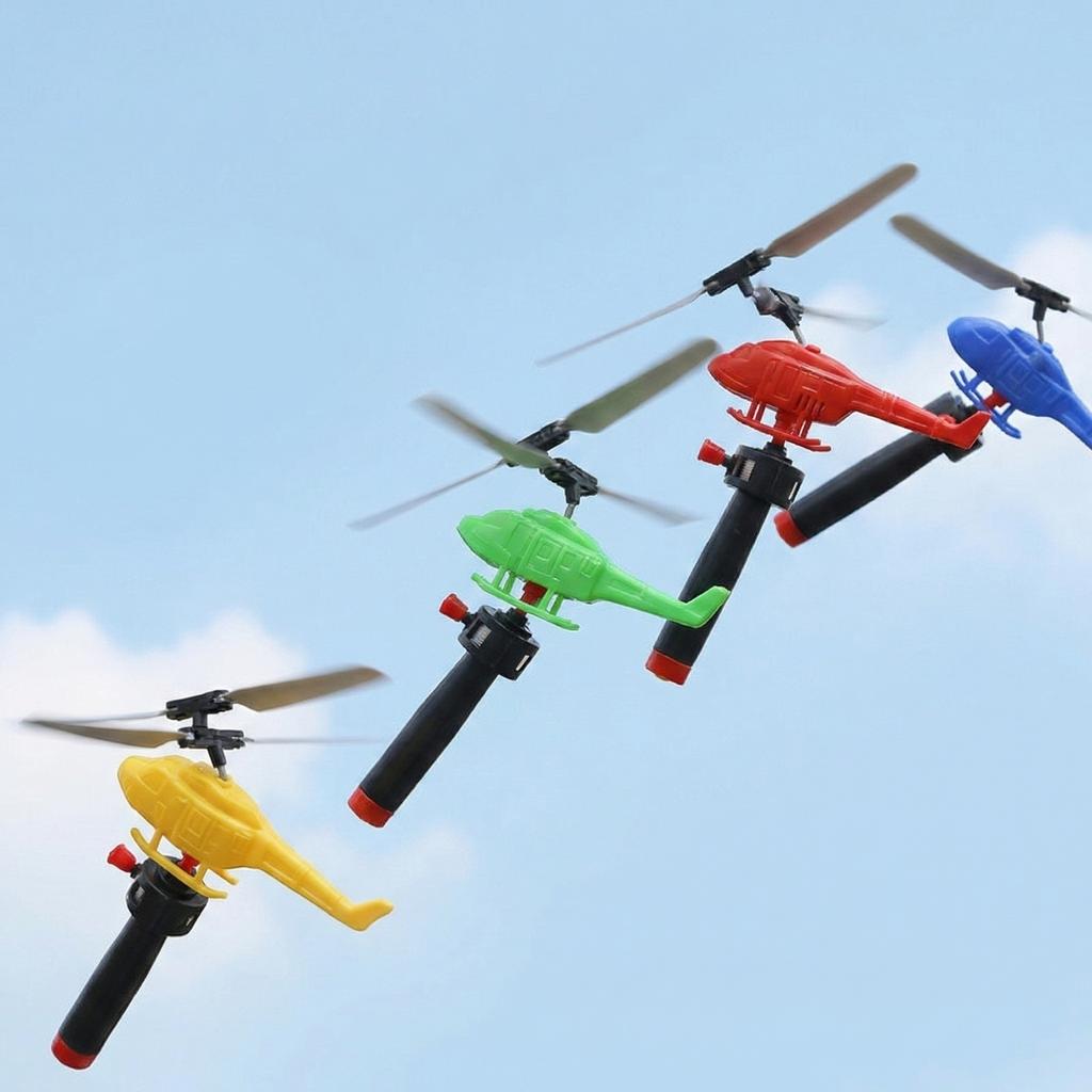 Handle Cable Powered Helicopter Outdoor Airplane Toy