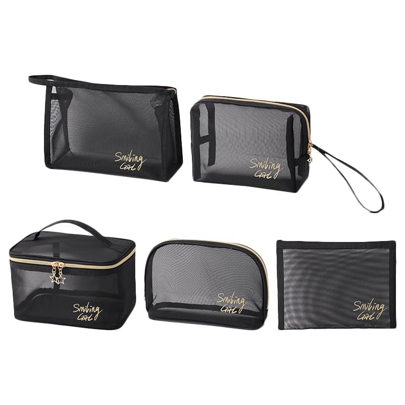 Mesh Bag Cosmetic Makeup Zipper Black Pouch Travel Toiletry Storage Tools Beauty