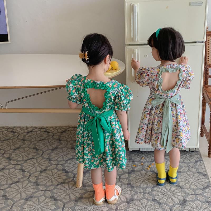 Korean Girls' Heart Cut-Out Floral Cotton Dress - Summer 2026 Collection