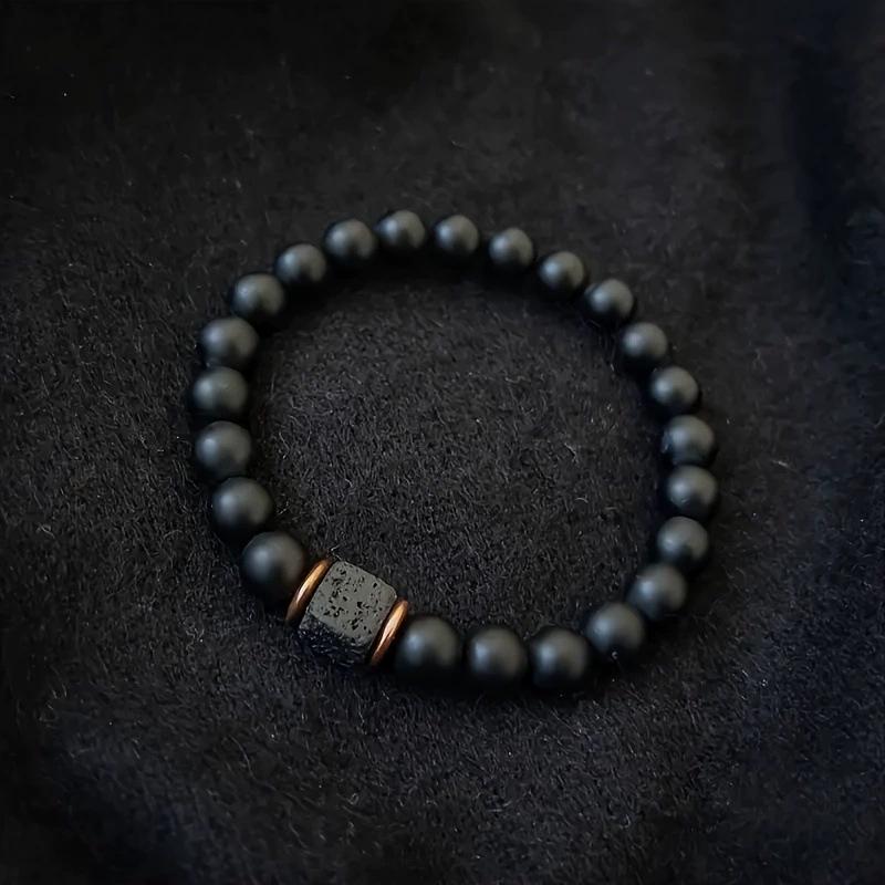 Men's Volcanic Stone & Black Agate Bracelet - Fashionable Jewelry for Modern Gentlemen