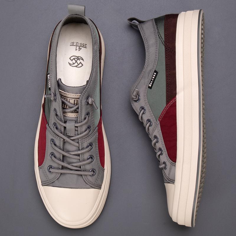 Spring Fashion Patchwork Men's Vulcanized Sneaker Low-Cut Lace-Up Canvas Shoes Man Comfortable Flat Casual Skateboard Shoes Male