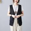 Spring and Autumn Retro Linen Vest Women's Loose All-match Sleeveless Casual Thin Vest Solid Color Waistcoat Cotton and Linen Short Jacket