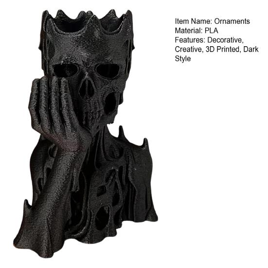 Yousheng 3D Printed Melting Skeleton Statue, Matte Black Gothic Skull Holding Chin Figurine, Dark Style Sculpture for Home Decor Desktop Ornament