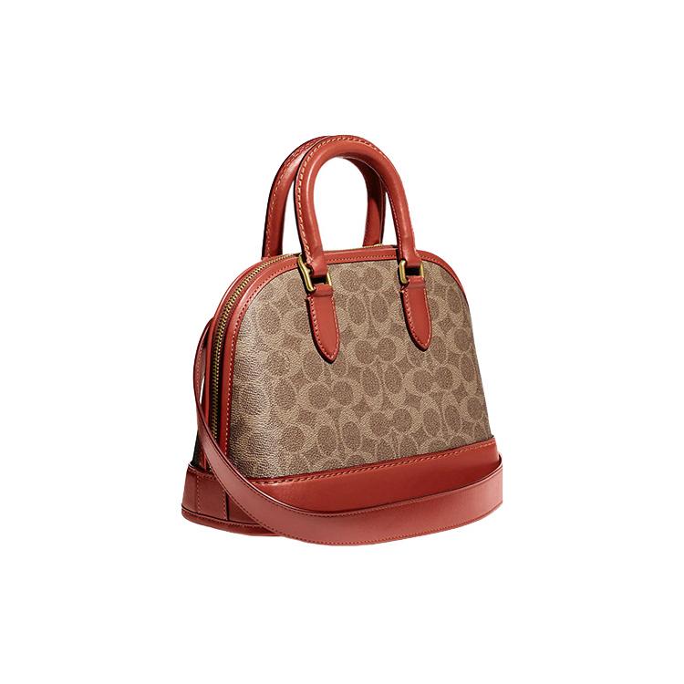COACH Revel Artificial Leather Dome Bag, Shoulder Bag, Crossbody Bag, Handbag Medium Women's Brown & Yellow & Rusty Red CC414-B4NQ4